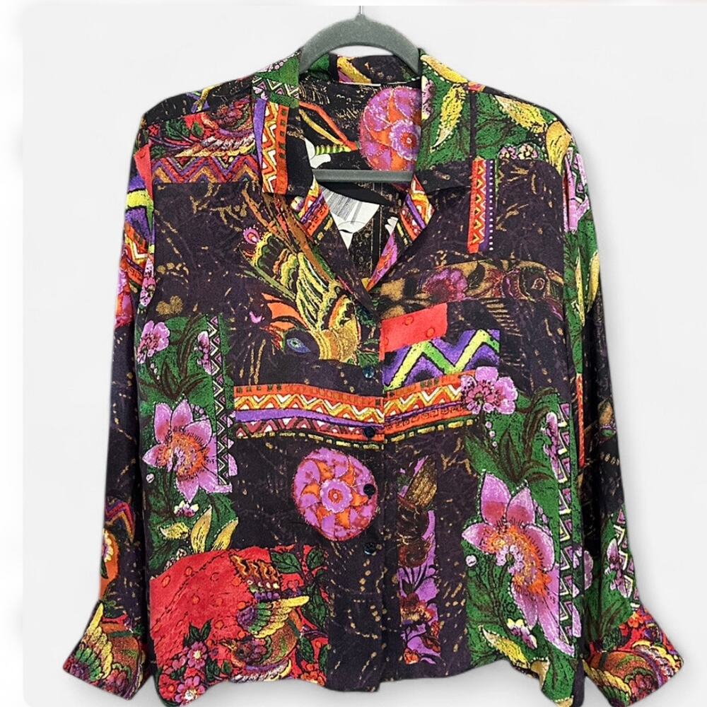 Chico’s Vintage 100% Silk Art Print Patchwork Blouse Small - Picture 5 of 9